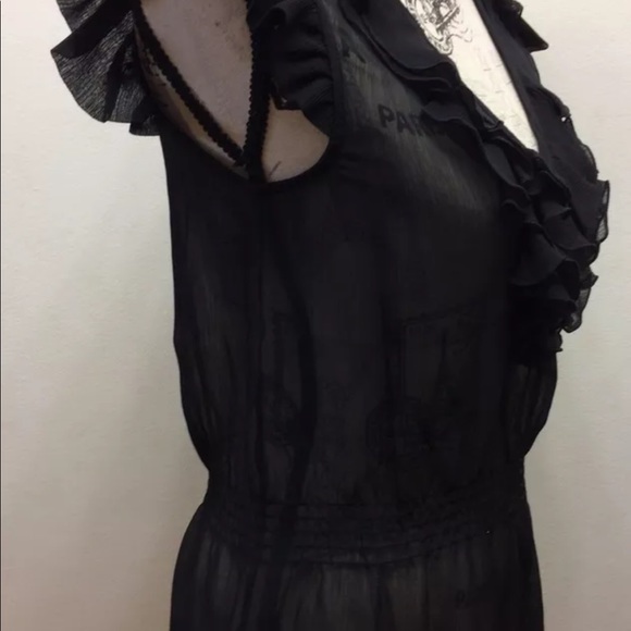 H&M Black Chiffon Women Blouse Sleeveless Ruffle Sz 6 V-Neck - Picture 3 of 8